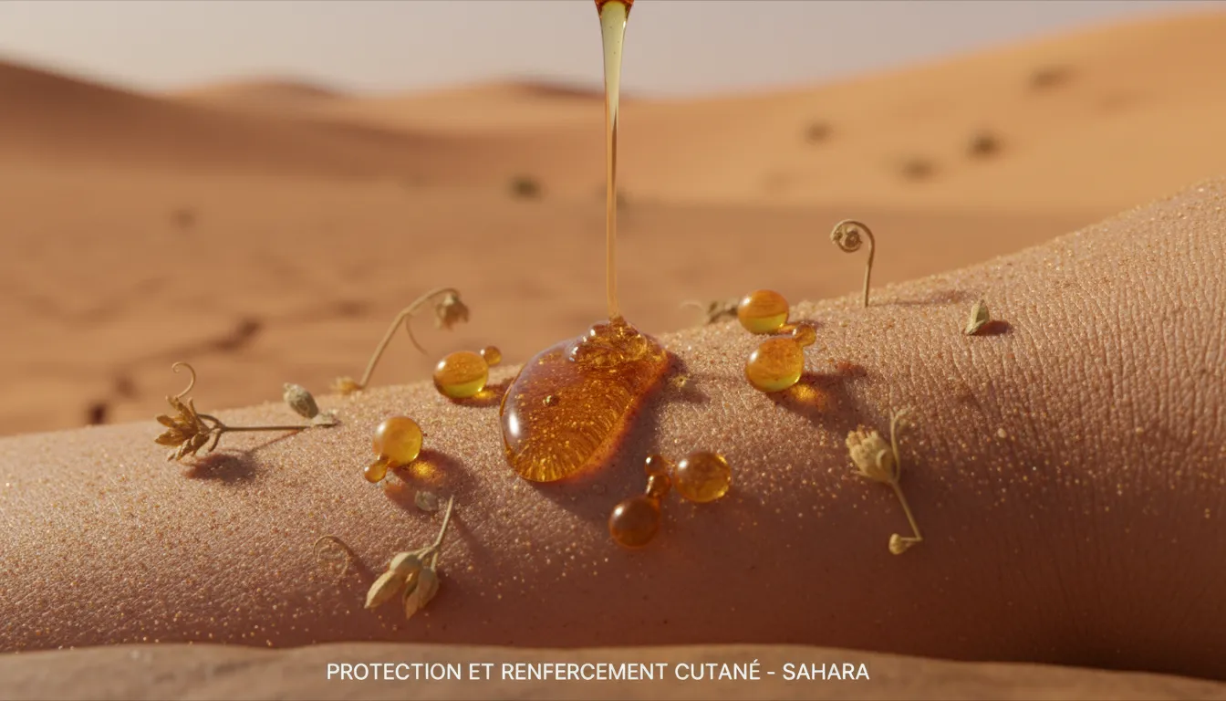 An image illustrating Soins cutanés adaptés à la transition saisonnière dans la région saharienne marocaine avec miel d'argan et vitamine F